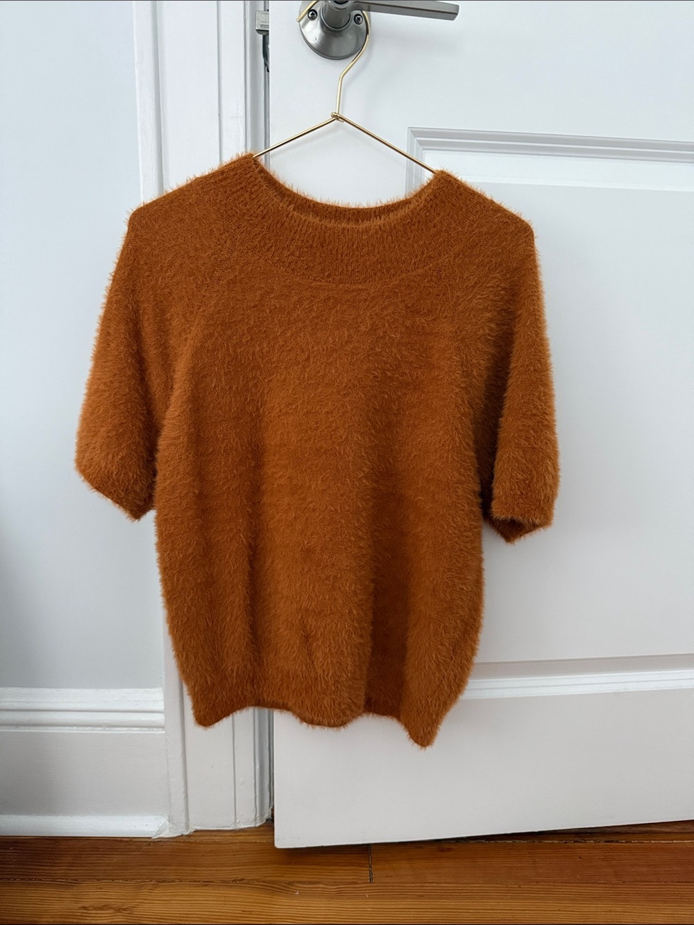 Pilcro Fuzzy Short-Sleeve Crew Sweater in Rust